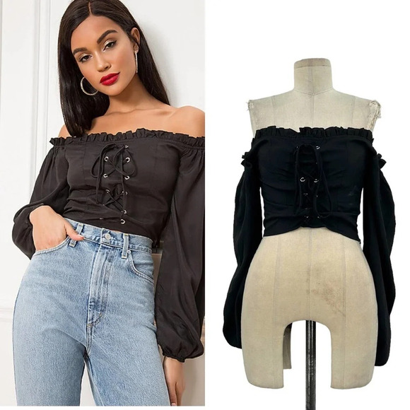 Superdown Darleen‎ Off the Shoulder Corset Top in Black Size XS - Picture 1 of 13